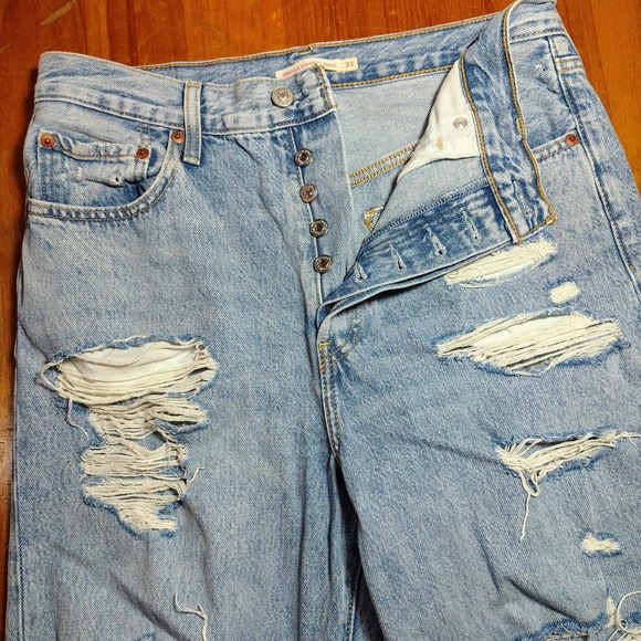 Levi Strauss Ribcage Straight Ankle Jeans Distressed Blue Size 31 Y2K button fly - Picture 1 of 13